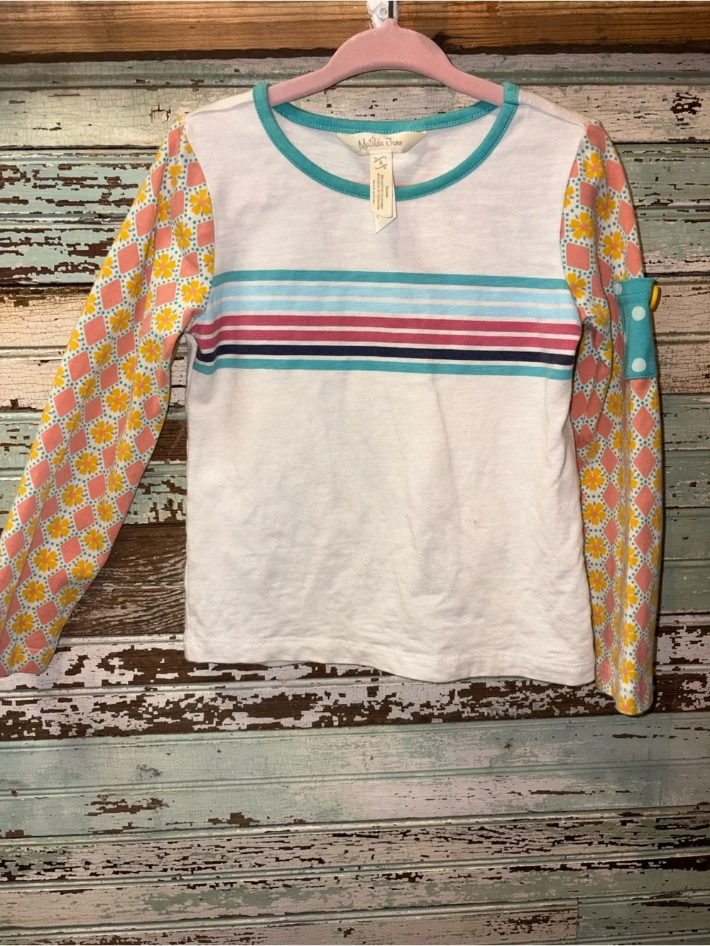 Matilda Jane White Top with Teal, Pink & Yellow 2 pc outfit Set